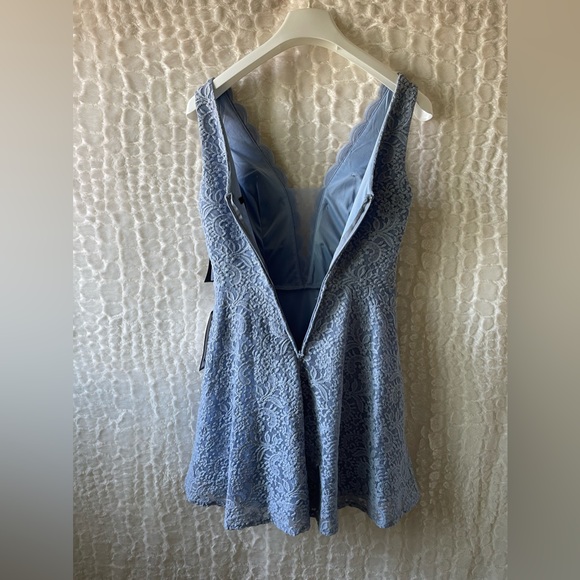 City Studio juniors powder blue scalloped V-neck glitter lace dress. - Picture 5 of 15